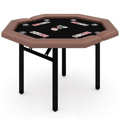 8-Player Foldable Poker Table, Protable Blackjack Texas Holdem Table with Padded Rails Stainless Steel Cup Holders, Octagon Casino Table for Blackjack, Family Games, Club (Black)