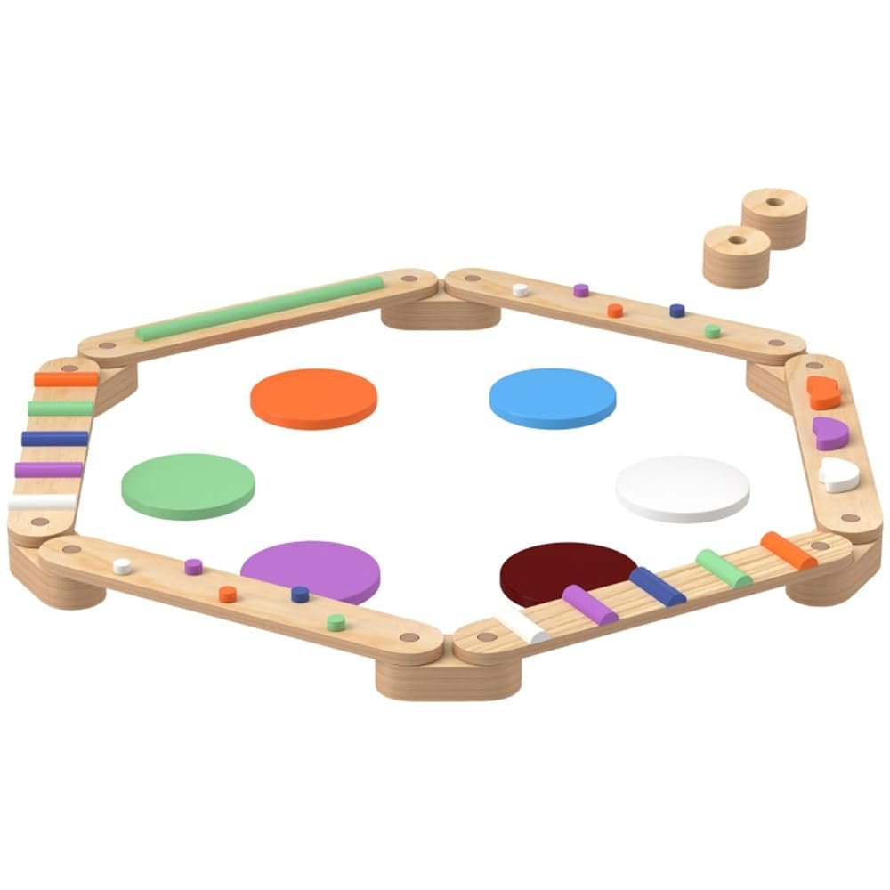 Wooden Balance Training Set for Coordination Development  Modular Sensory Movement Equipment with Smooth and Textured Surfaces
