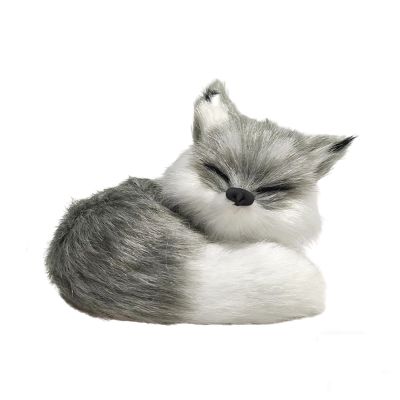 GUDVES Simulation Brown Fox Toy Furs Squatting Fox Model Home Decoration Animals World Collectible Gift for Animal Lovers (Fox-Gray)