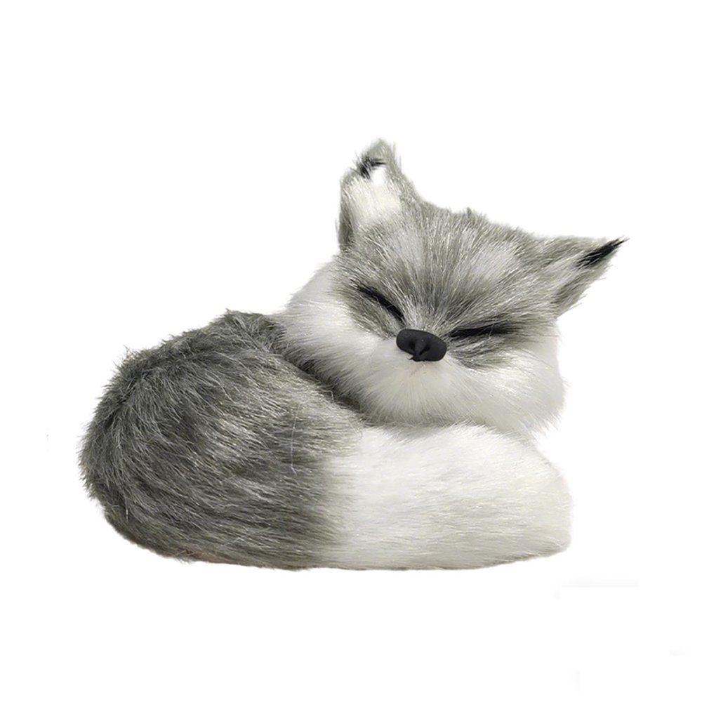 GUDVES Simulation Brown Fox Toy Furs Squatting Fox Model Home Decoration Animals World Collectible Gift for Animal Lovers (Fox-Gray)