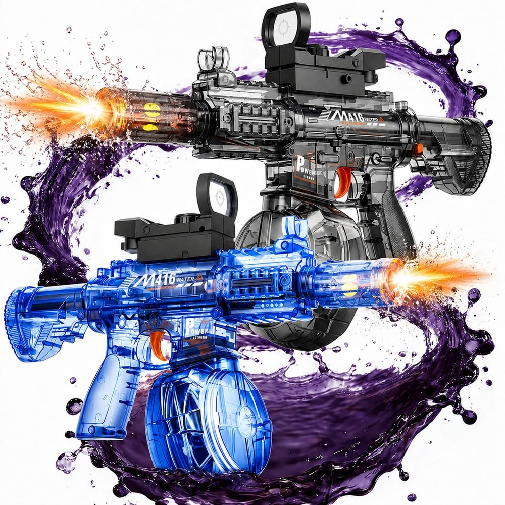 2 Pack Electric Water Gun for Kids & Adult Automatic Squirt Gun with LED Lights 25Ft Long Range Electric Water Blaster Large Capacity Outdoor Summer Pool Water Toys