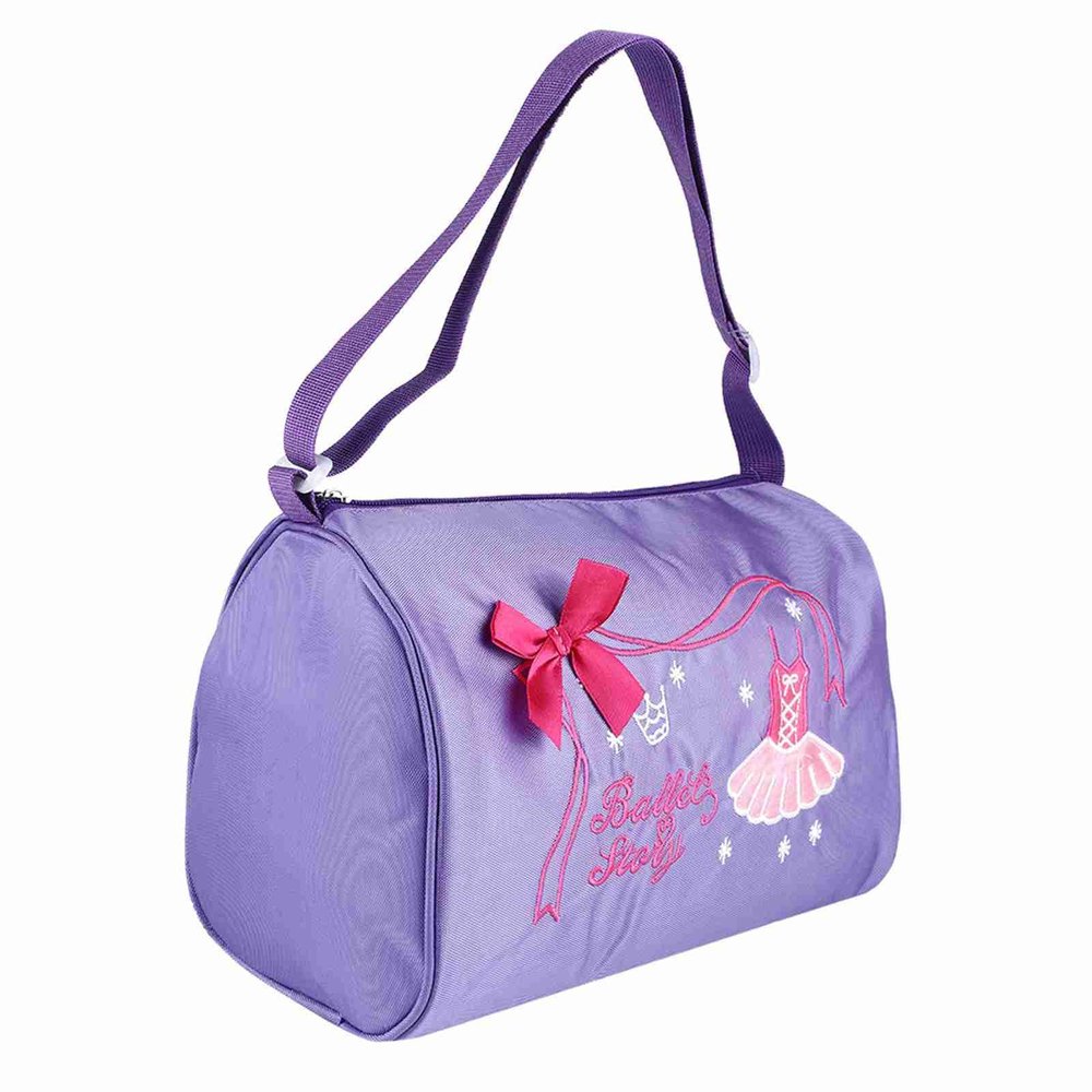 FRELEAN Girls Kids Dance Ballet Embroidered Tote Bag for Sports and School Purple Pink Adjustable Strap (Purple)