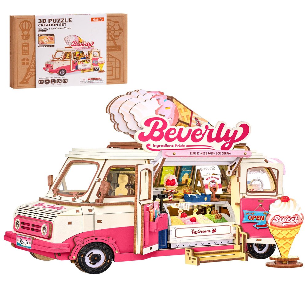 3D Wooden Puzzles for Adults - Ice Cream Truck Model Kit DIY Building Set, 290pcs Wood Craft Home Desk Decor, No Glue Needed Creative Gift for Family and Friends