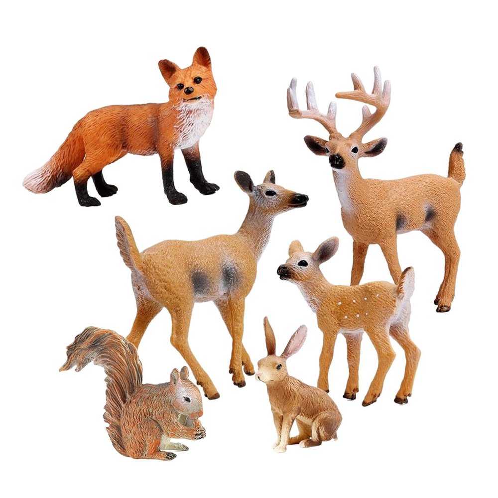 6 Piece Realistic Wildlife Animal Figures - PVC Woodland Creatures for Cake Toppers & Play (2.5-9.5cm / 1-3.7 inch)
