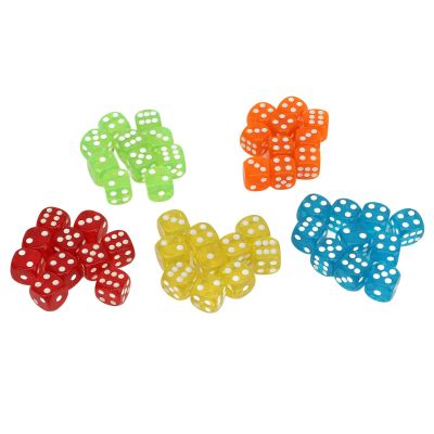 6 Sided Game Dice Set 50Pcs Round Corner Translucent Dice for Board Games Math Games Durable Plastic Material Colorful 0.6 Inches