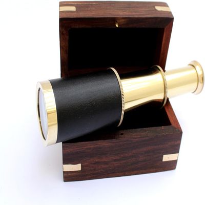 6" Nautical Handheld Pirate Brass Telescope with Anchor on Wooden Box Rustic Vintage Home Decor Gifts
