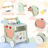 6-in-1 Wooden Learning Activity Center with Play Kitchen, Push Walker, Shape Sorter, Teaching Clock & Storage Box for Early Development view 3
