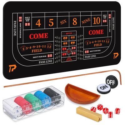 Proshine Craps Tabletop Game Set with 35 * 70" Rubber Layout Mat (Black)