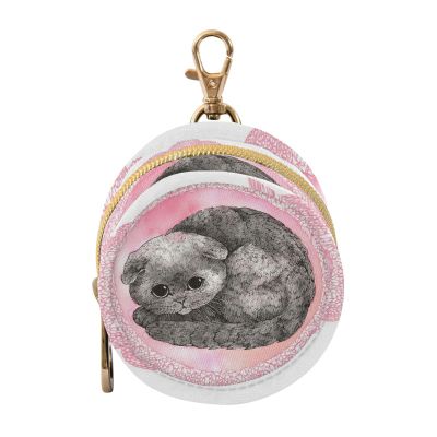 pnyoin Cat and Pink Lace Pacifier Case Pacifier Holder with Clip,Easily Attach to a Diaper Bag or Purse,2.95" in Diameter Portable Container Case Holds 2 Pacifiers