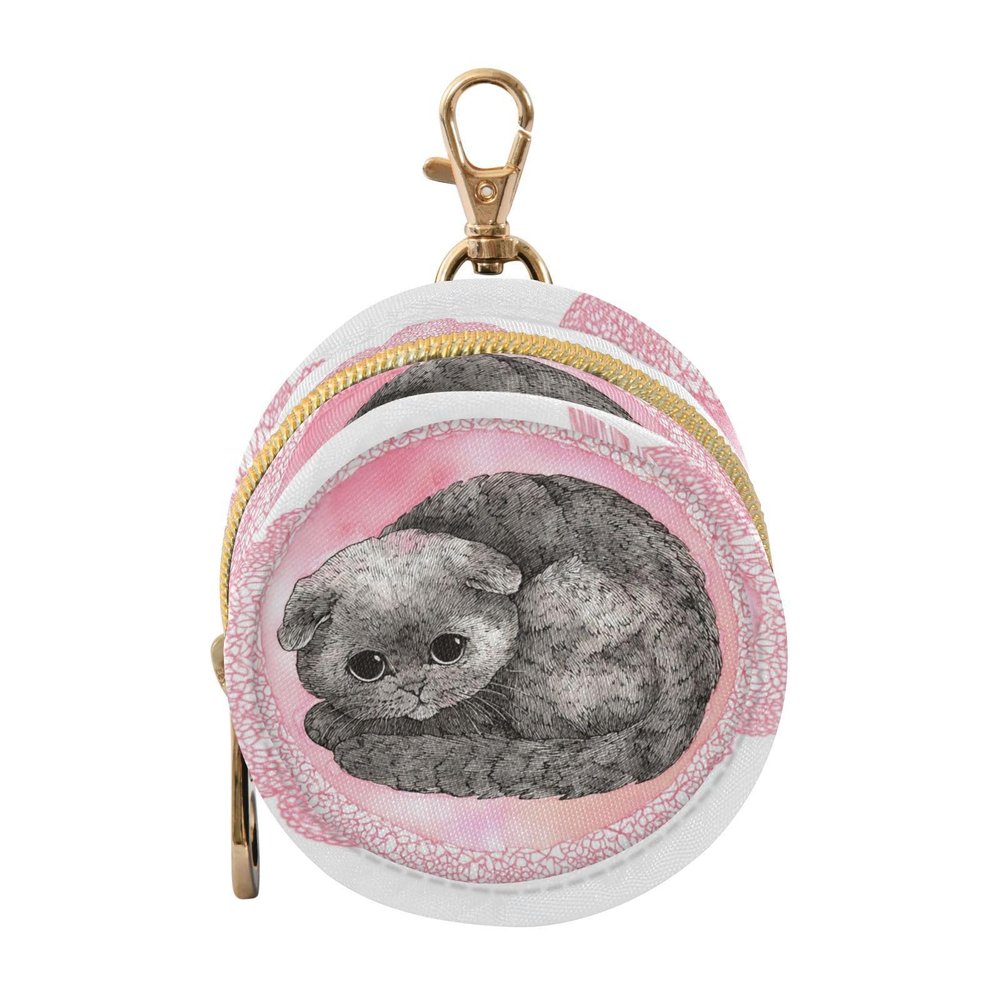 pnyoin Cat and Pink Lace Pacifier Case Pacifier Holder with Clip,Easily Attach to a Diaper Bag or Purse,2.95" in Diameter Portable Container Case Holds 2 Pacifiers