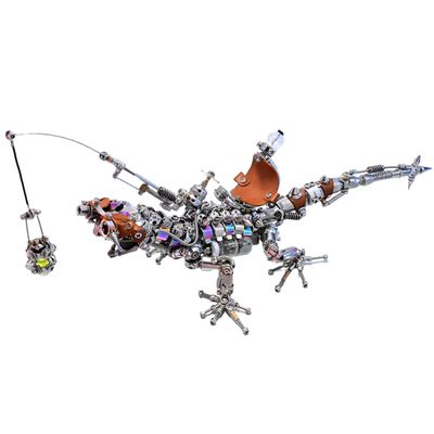 3D Metal Puzzle for Adults, 3D DIY Mechanical Lizard Model Kit, Articulated Steampunk Mechanical Animal Assembly Model with LED, Brain Teaser Puzzles for Stress Relief, Desk Decor for Adults, 1100PCS