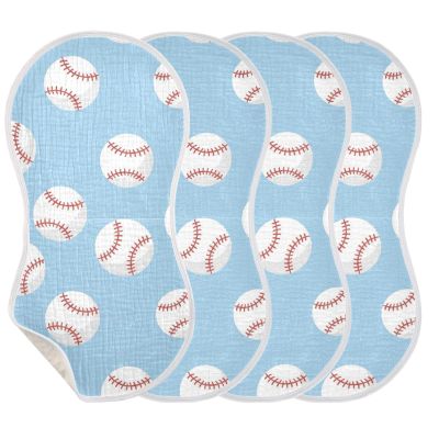 Emelivor Baseballs Balls Blue Print Muslin Burp Cloths for Baby Super Soft Baby Burp Cloths 4 Pack Absorbent Baby Washcloths Bibs Towel Spit Up Burping Rags for Newborn Boys Girls Babies