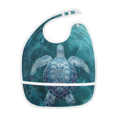 JHKKU Baby Bibs Sea Turtle Feeding Drool Bib, 2 Pack