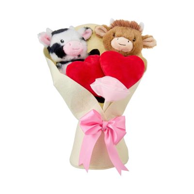 14" Valentine Highland Cow Stuffed Animal, Pink Highland Cow Weighted Stuffed Animal, Cute Plushies Fluffy Cow Gifts(D) (Bouquet-A)