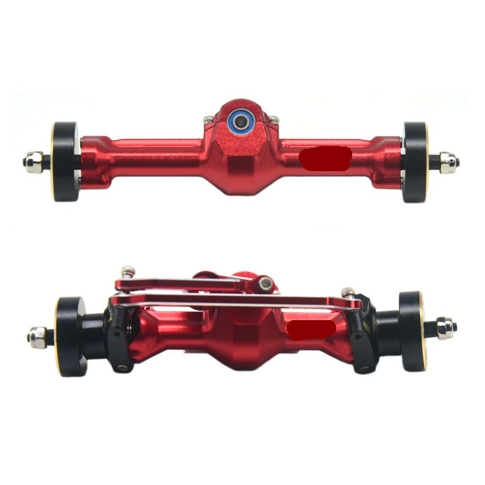 Aluminum Front and Rear Axle +4mm Width with Brass Counter Weight with Flange Bearing for Axial SCX30 RC Cars(4mm Red Set)