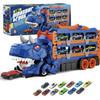 KIDORIX Dinosaur Truck Toy for Kids 3-7 T-Rex Carrier Transporter with 12 Mini Cars, Push-and-Go Ejector Launcher & Expandable 157cm Race Track, Storage Case, Birthday Gift for Boys & Girls view 1