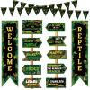 14 Pcs Reptile Birthday Party Decorations Swamp Lizard Snake Porch Banner Triangle Flag Welcome Reptile Yard Signs for Kids Reptile Themed Birthday Party Backdrop Photo Props Supplies Decor view 1