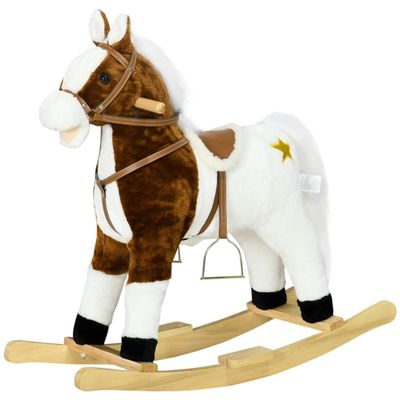 Soft Plush Rocking Horse with Realistic Sound Effects and Comfortable Saddle for Gentle Indoor Motion Play