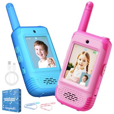 Video Walkie Talkies for Kids, Kids Walkie Talkies 2 Pack with 3 Voice Changers, Rechargeable Toy for 3-12 Year Old Boys Girls, 1000Ft Video Intercom for Camping Hiking Birthday Gift (Blue-Pink)