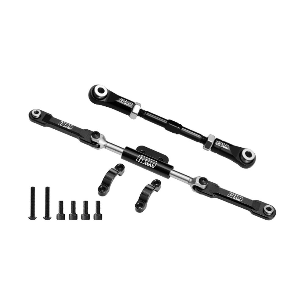 4140 Carbon Steel + Aluminum 7075-T6 Alloy Servo Link & Front Steering Link Set for Vanquish 1:10 H10 Optic Kit/Yokohama RTR/Sparco RTR Rock Crawler Upgrades - Black