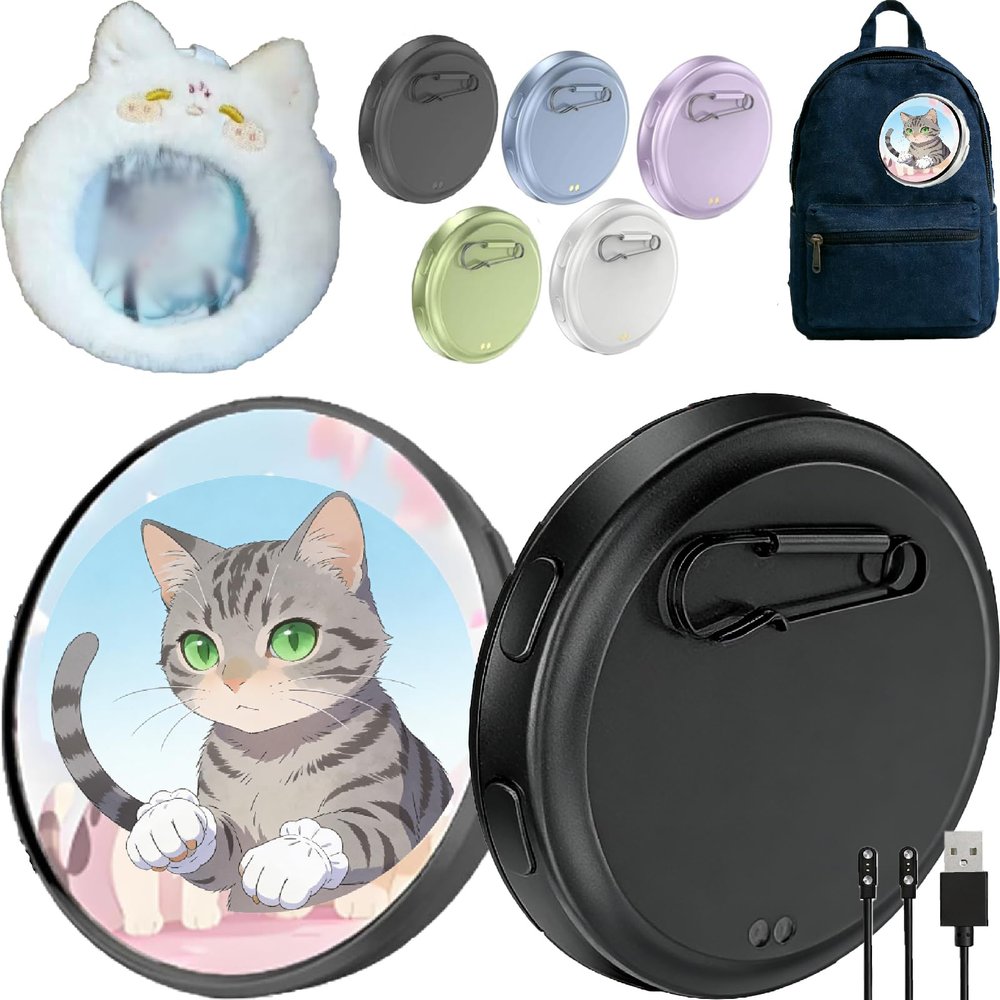 Digital Badge Pin,1.7 Inch Hd Digital Badges With Felt Pin Display Pouch, Bluetooth 6.0 For Customizable Photo Slideshow & Video Display (Black)