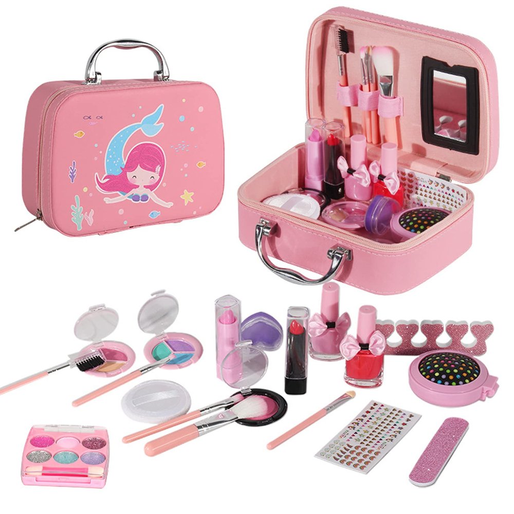 Irfora Girls Cosmetics Play Set, Makeup Kit with Carry Box/Cover, 20pcs Washable Make Up Set for Little Girls, Ideal Birthday Christmas Party