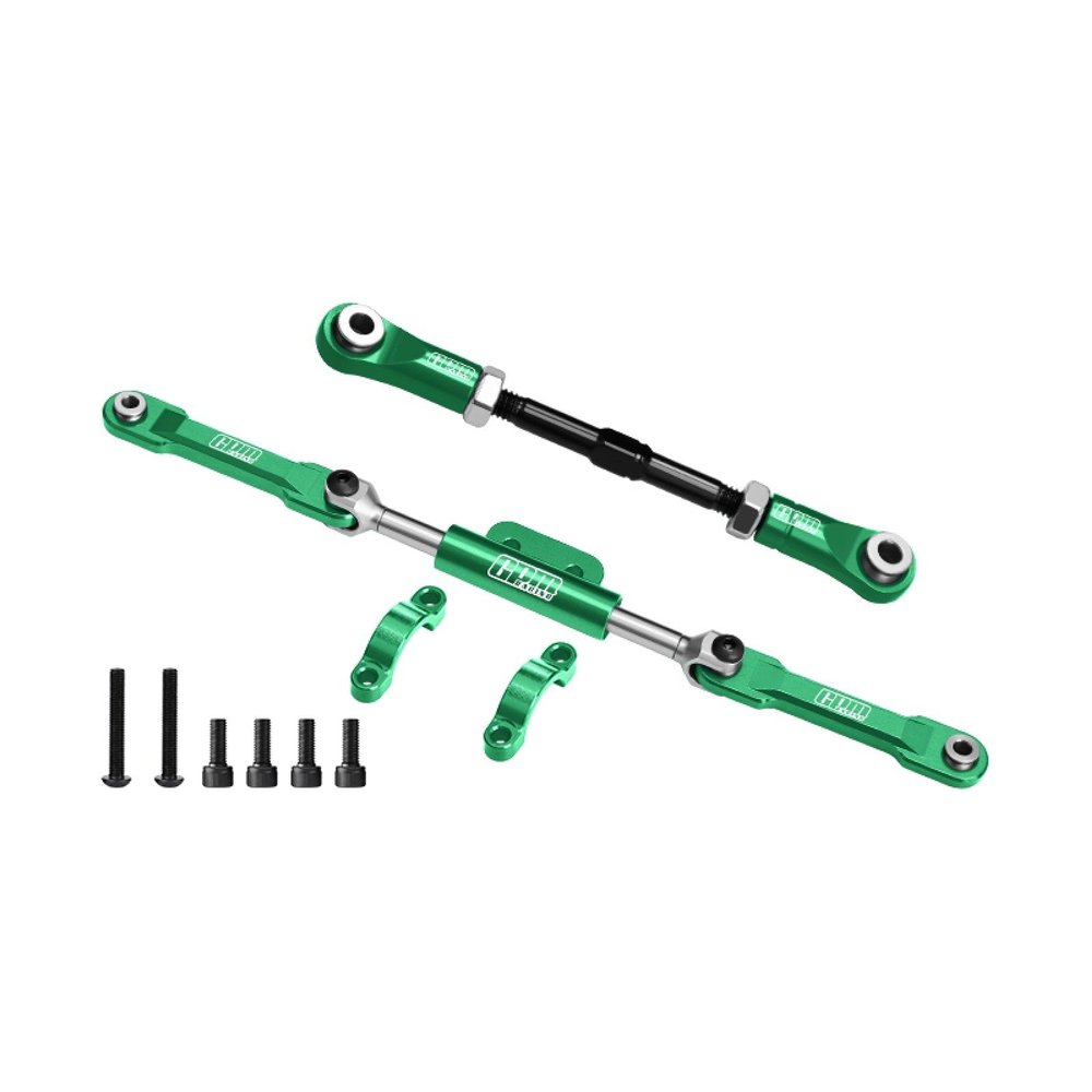 4140 Carbon Steel + Aluminum 7075-T6 Alloy Servo Link & Front Steering Link Set for Vanquish 1:10 H10 Optic Kit/Yokohama RTR/Sparco RTR Rock Crawler Upgrades - Green