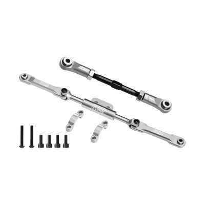 4140 Carbon Steel + Aluminum 7075-T6 Alloy Servo Link & Front Steering Link Set for Vanquish 1:10 H10 Optic Kit/Yokohama RTR/Sparco RTR Rock Crawler Upgrades - Silver