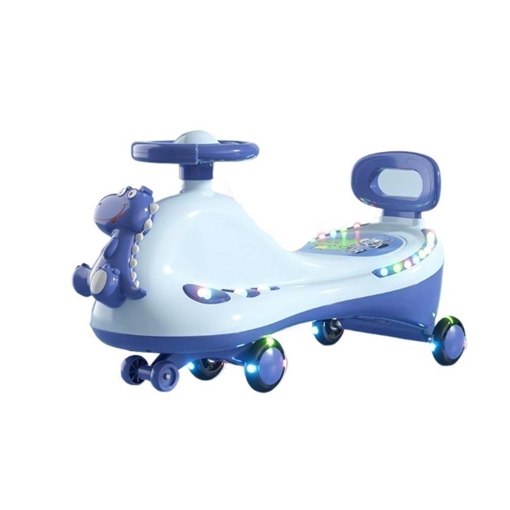 Kids Ride on Toy Wiggle Car with Silent Flashing Wheels Anti-Rollover Music Light, for Indoor Outdoor(Blue)