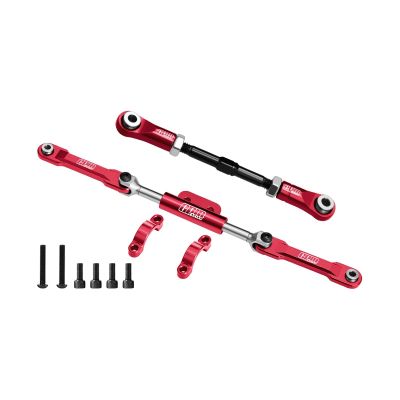 4140 Carbon Steel + Aluminum 7075-T6 Alloy Servo Link & Front Steering Link Set for Vanquish 1:10 H10 Optic Kit/Yokohama RTR/Sparco RTR Rock Crawler Upgrades - Red