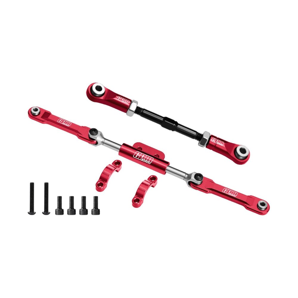 4140 Carbon Steel + Aluminum 7075-T6 Alloy Servo Link & Front Steering Link Set for Vanquish 1:10 H10 Optic Kit/Yokohama RTR/Sparco RTR Rock Crawler Upgrades - Red