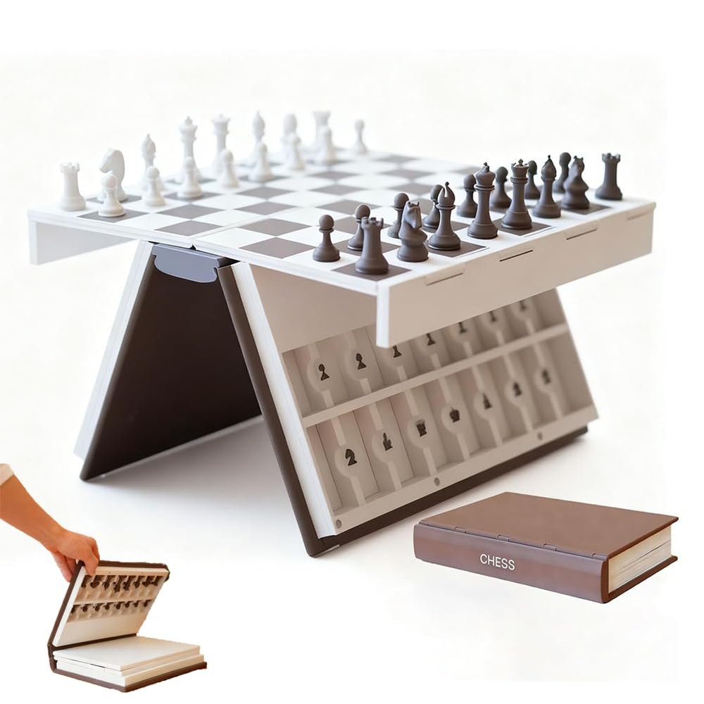 3D Hangman Book 3D Printed Magnetic Chess Book Board Game Portable Folding Playbook Design Travel Style Board Games Backgammon Novelty Books Shaped Games for Adults with Storage