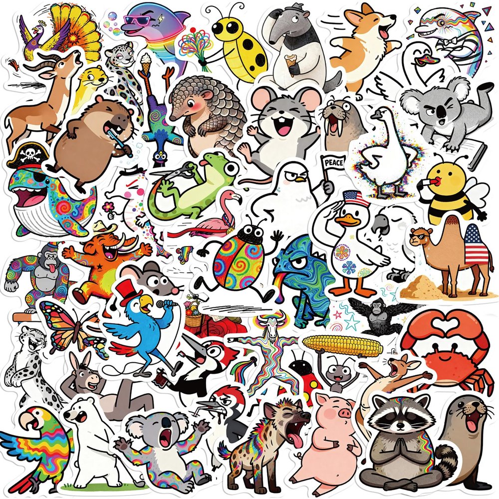 100 Pcs Funny Animal Stickers for Kids Teens - Cute Waterproof Vinyl Meme Decals, Bulk Assorted Pack for Water Bottles, Classroom Rewards, Party Favors