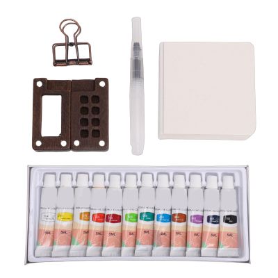 Diydeg Mini Watercolor Paint Set, 8 Grid Wood Palette 12 Colors Portable Travel Paint Kit, Pocket Watercolor Set, Unique Creative Gift for Birthdays, Holidays Art Lovers (Small Sketchbook)