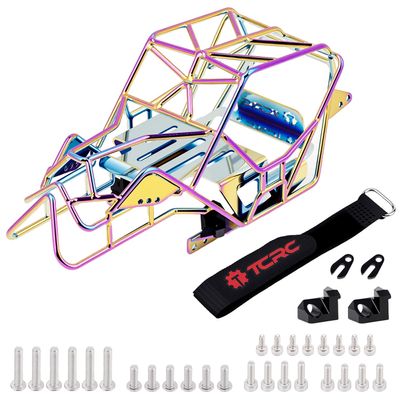 TCRC Colorful Electroplating Metal Roll Cage Body Shell with Aluminum LED Lamp Holder for 1/18 TRX4M Defender Bronco Crawler Truck Upgrade