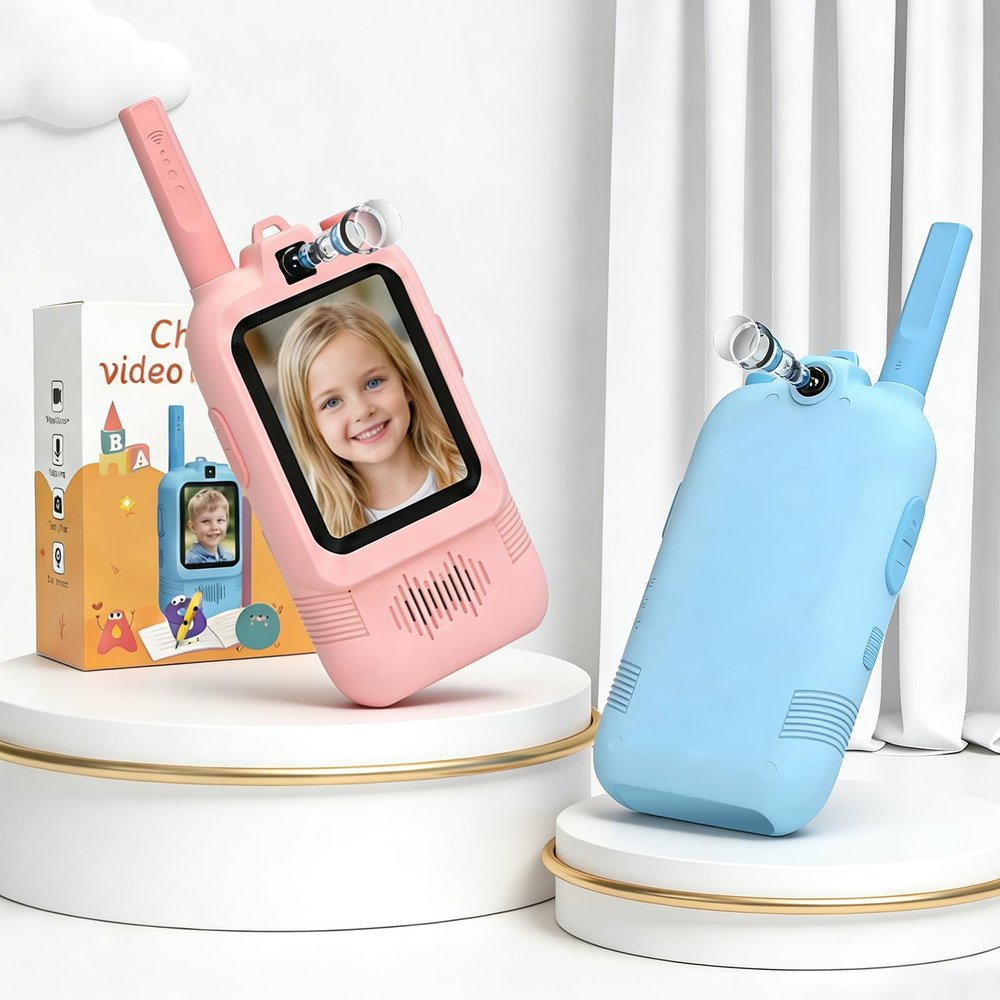 Upgraded Video Walkie Talkies for Kids, Dual Camera Long Range for Selfie & Discovery, Rechargeable 2-Way Radios for Camping Hiking & Backyard, Indoor Outdoor Toys Gifts for Age 3-12 Boys Girls