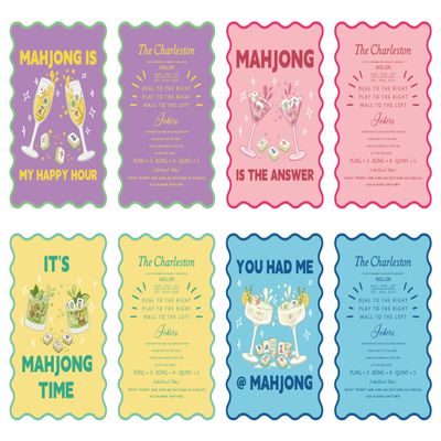 BrightRow 4 Pcs Mahjong Shuffler Cards for Tiles Mixing & Shuffling Portable Mah Jong Accessories Gift Party Supplies Waterproof Rules Printed Mixer 7 x 5 in for Tiles Lover(Pastel,Wave,Cocktail)
