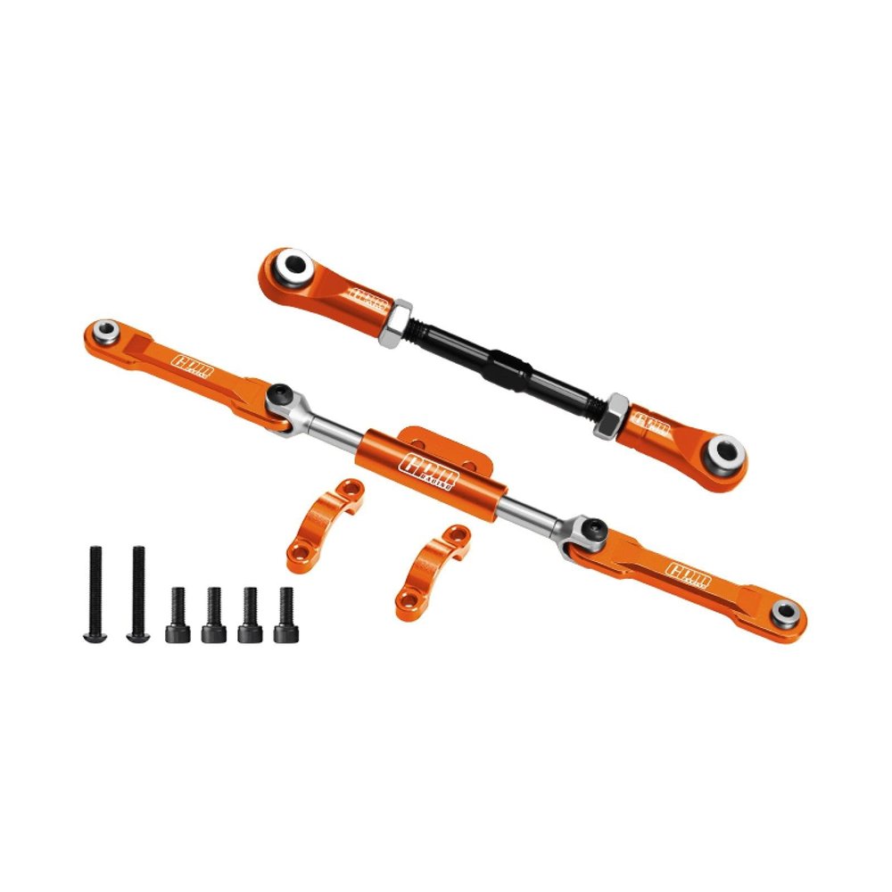 4140 Carbon Steel + Aluminum 7075-T6 Alloy Servo Link & Front Steering Link Set for Vanquish 1:10 H10 Optic Kit/Yokohama RTR/Sparco RTR Rock Crawler Upgrades - Orange