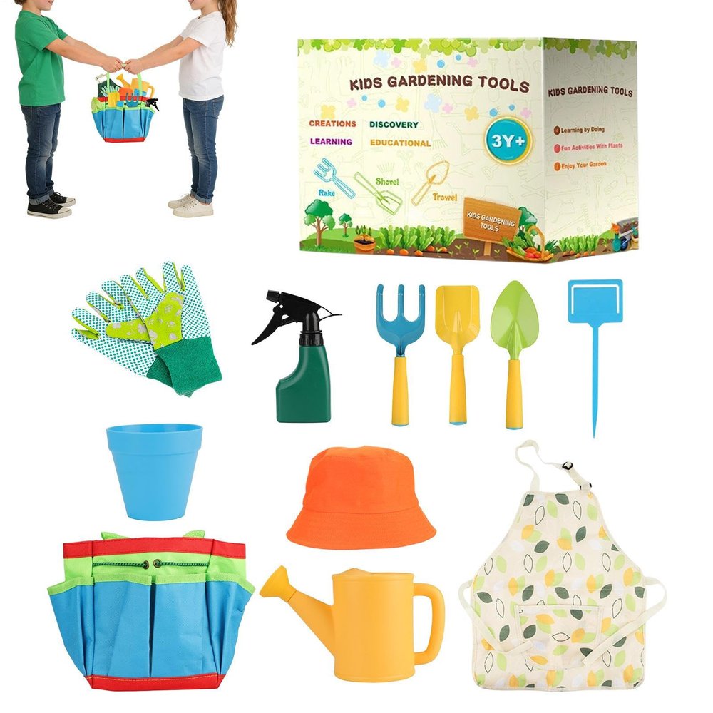 Kids Gardening Tools Set, with Bright Colorful Design, 11-Piece Set, Small Garden Hand Tools, Kids Backyard Digging Kit, Educational, Yard, Backyard or Beach Sand