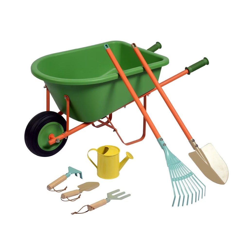 Member Marks Wheelbarrow Gardening Playset for Kids - 7-Piece Outdoor Learning Toy Set - Includes Wheelbarrow, Shovel, Rake, and Gardening Tools - Great for Sandbox and Backyard Play - Ages 3+