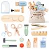 Wooden Makeup Toy Set with Storage Bag, 15PCS Hair Salon Toys for Girls, Wooden Hair Salon Play Set with Mirror & Hair Dryer, Pretend Makeup for Toddlers 3-5, Play Hair Styling Set Birthday Gift view 1