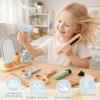Wooden Makeup Toy Set with Storage Bag, 15PCS Hair Salon Toys for Girls, Wooden Hair Salon Play Set with Mirror & Hair Dryer, Pretend Makeup for Toddlers 3-5, Play Hair Styling Set Birthday Gift view 3