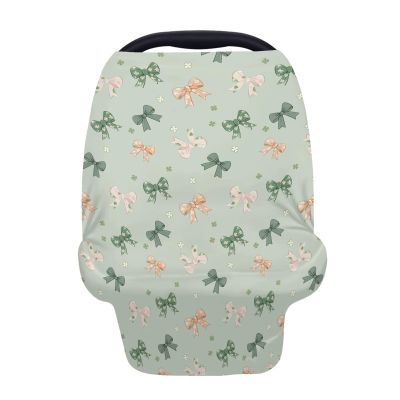 5-in-1 Unisex St Patricks Bows Spring Flowers Pattern Baby Carseat Stroller Cover for Boys Girls, Infant Toddler Privacy Nursing Breastfeeding Canopy, Grocery Shopping Cart Cover-24x28