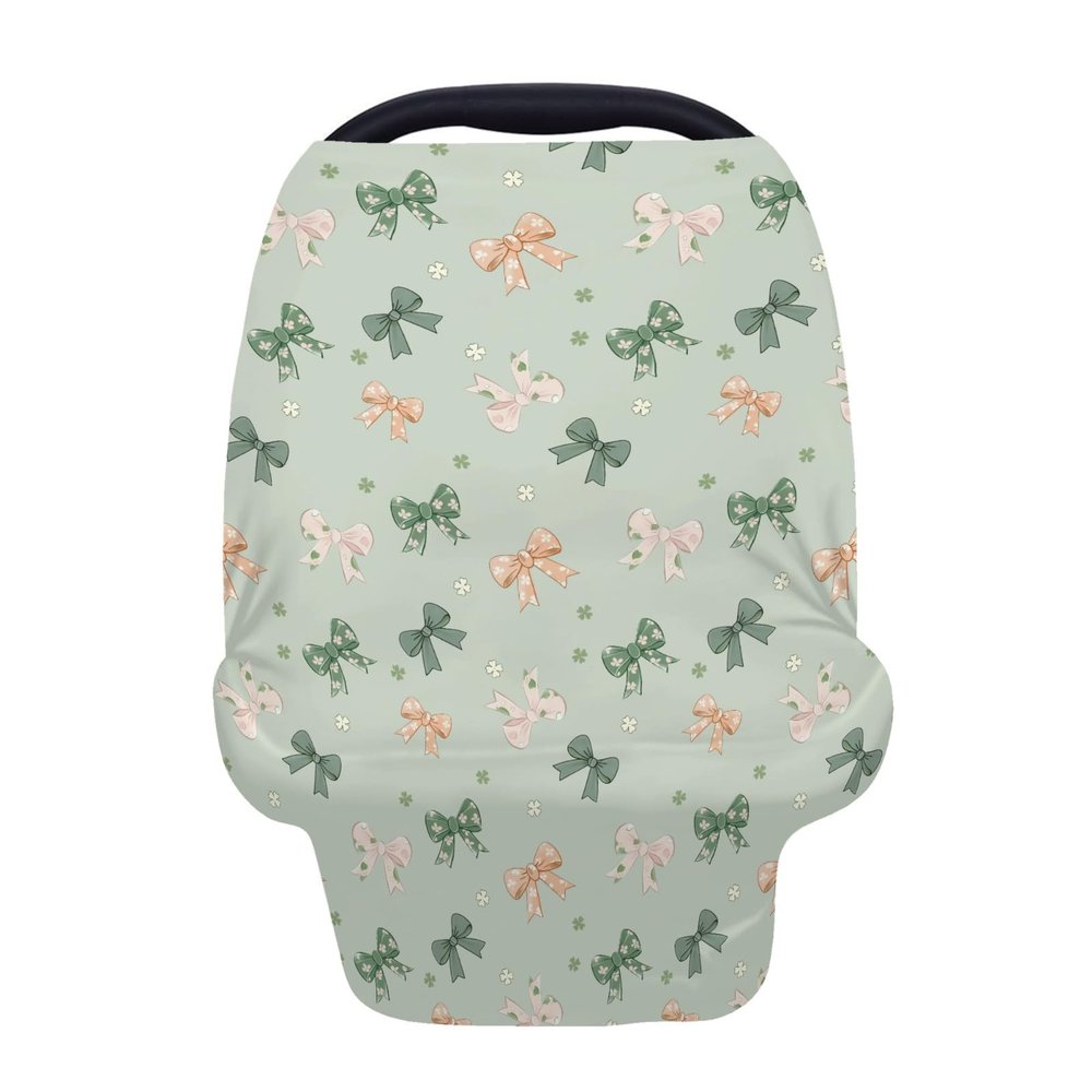 5-in-1 Unisex St Patricks Bows Spring Flowers Pattern Baby Carseat Stroller Cover for Boys Girls, Infant Toddler Privacy Nursing Breastfeeding Canopy, Grocery Shopping Cart Cover-24x28