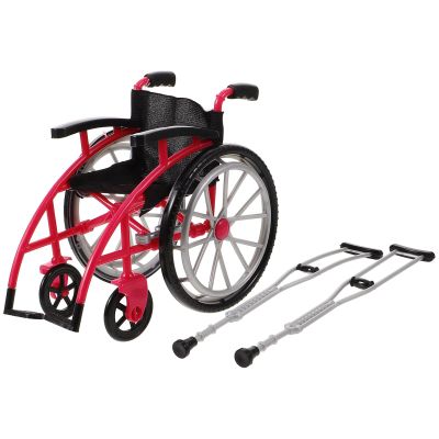 Garneck Doll Wheelchair and Crutches Playset: Foldable Toy Wheelchair with Crutches, Bandage, Leg and Arm Cast for Dolls, Accessories Set