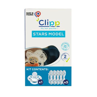 CLIPPBABY Pacifier Weaning Kit Gentle Step-By-Step System to Help Toddlers Stop Pacifier Use Star Edition + 5 Shields, Child-Led & Dentist-Recommended Made in France Ages 2+