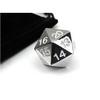 22 mm Zinc Metal Alloy Countdown D20 Dice with Black Bag- Silver & White Numbers view 1