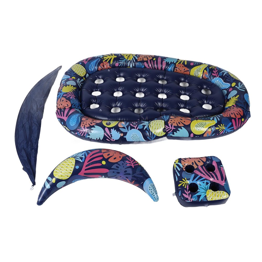 3 in 1 Pool Floats Lounger, Adult Inflatable Pool Float with Detachable UPF50 Sun Shade Canopy and Cup Holder, Large 72.8 x 47.2 Inch PVC Floating Lounge for Beach Lake Party