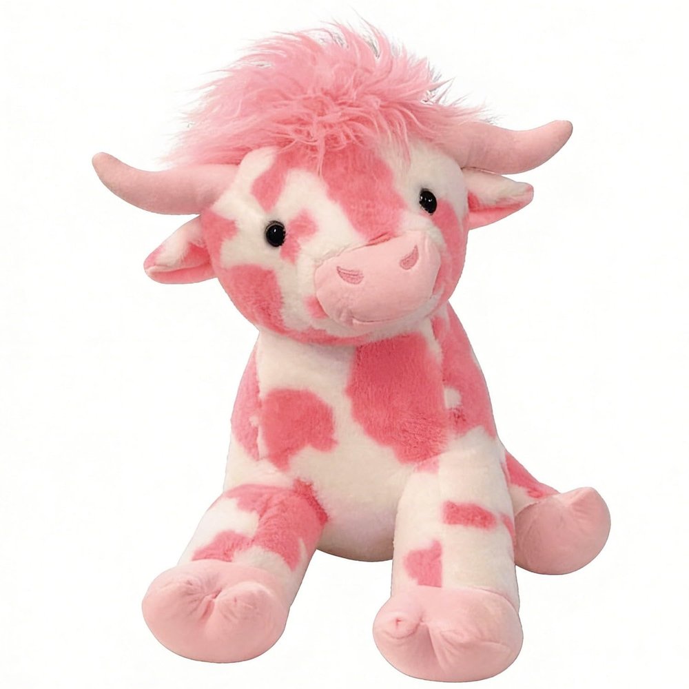 Adorable Pink Highland Cow Plush, Cute Soft Highland Cow Stuffed Animals, Anniversaries and Valentine's Day Gift for Girl (Without Roses)
