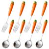 (8 Pieces) Ceramic Carrot Handle Stainless Steel Fork Spoon Cute Tableware Home Dining Cartoon view 1